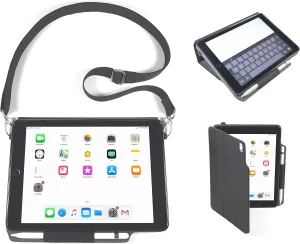 – Model V3 – Apple iPad Carrying Case & Tablet Stand for 9.7 Inch 2017 iPads Generation 5 & 6 / Air 1 & 2 w/Kickstand, Stylus Holder & Shoulder Strap, Protective Black Ballistic Nylon