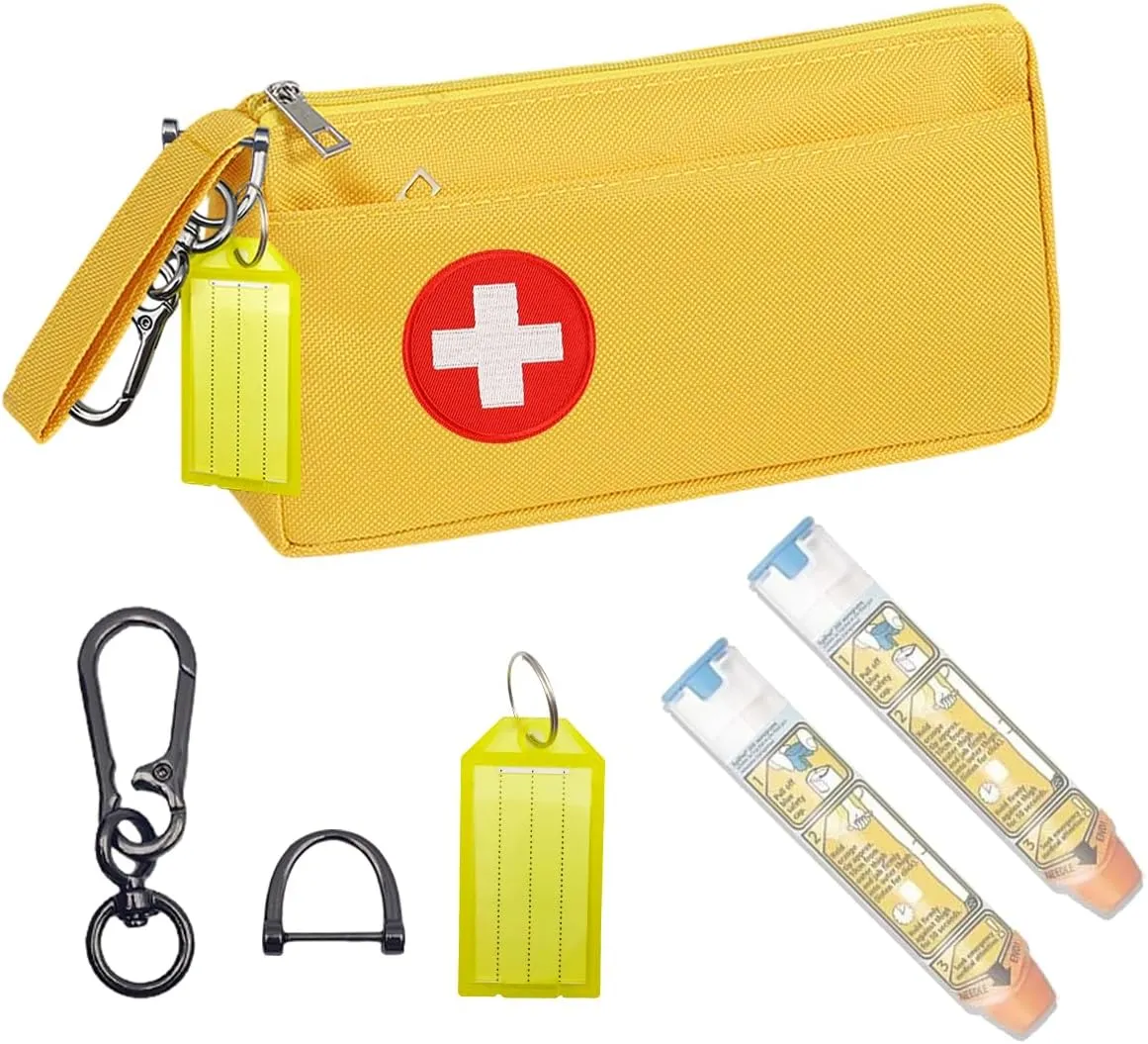 1 Pcs EpiPen Carry Case,Epi Pen Case with Medical Alert Tag,Travel Medication Organizer Bag- Convenient Travel Case for Allergy and Diabetes(Bright Yellow)