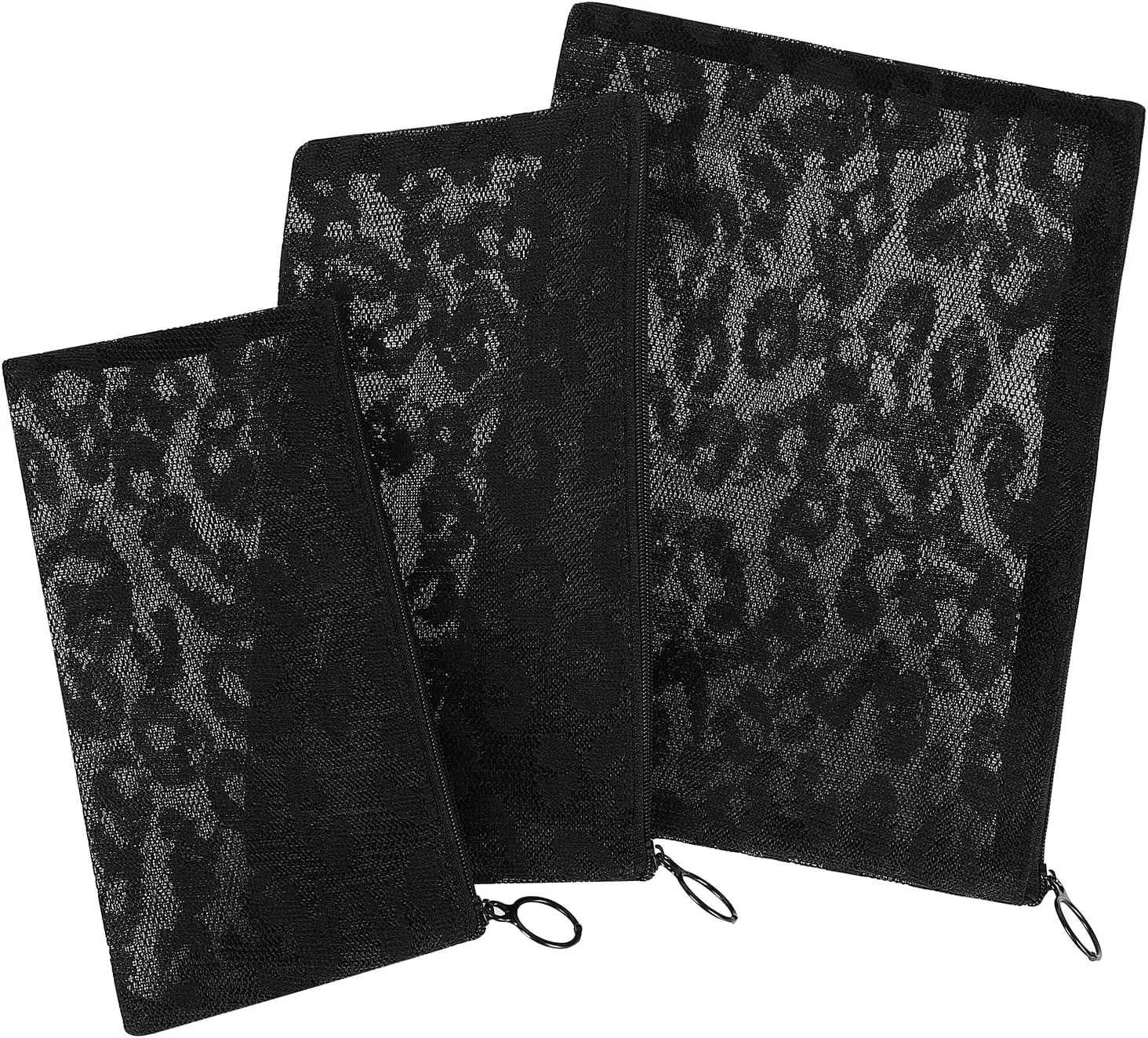 12 Pieces Zipper Nylon Mesh Pouch, Mesh Cosmetic Bags Makeup Bags Pencil Case, Multipurpose Travel Bags for Cosmetic School Office Supplies and Travel Accessories (Black Lace, Assorted Sizes)