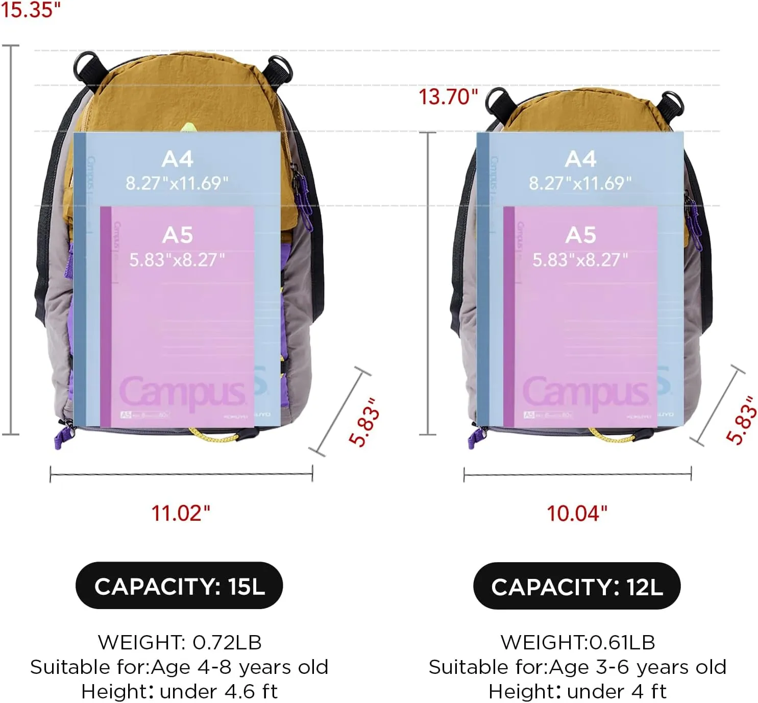12L Kids Backpack for boys and girls, Small Ultra Lightweight Hiking Backpack for kids with Mesh Storage Bag, Water Resistant Travel Outdoor Sport Camping Daypack