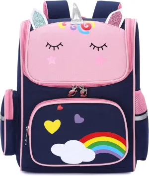 15 inch Unicorn School Backpack for Girls,Lightweight Kids School BookBags Elementary Primary with Chest Straps (16inch Blue)
