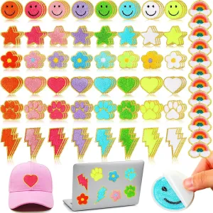 156 Pcs Glitter Self Adhesive Letters Chenille Clothing Patches Embroidered Repair Fuzzy Alphabet Patches Gold Trimmed Preppy Clothing Badges Sewing Appliques (Bright Colors,Classic)