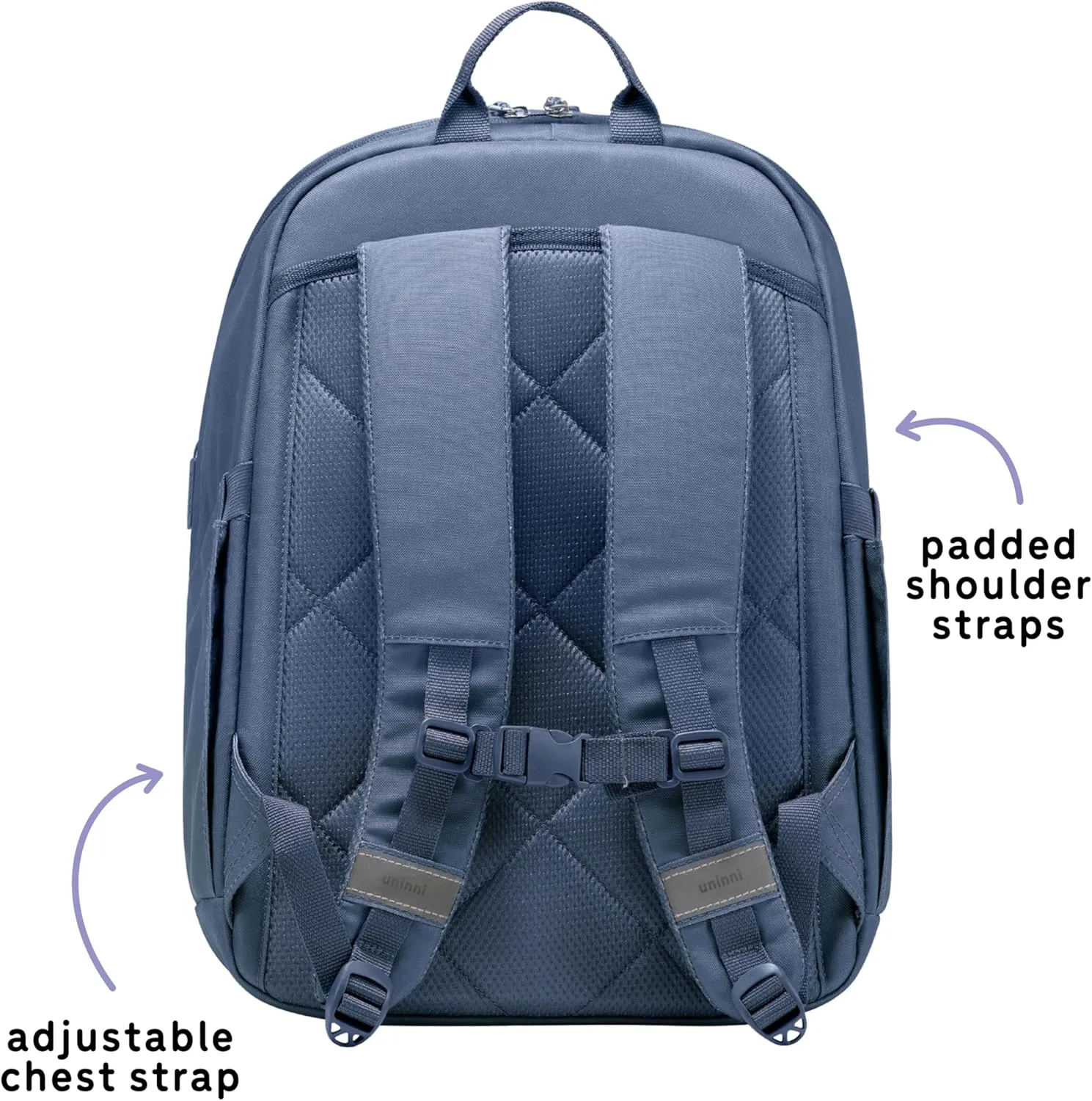 16” student backpacks, Age 8  & Adults with Padded, and Adjustable Shoulder Straps, Laptop compartment. (Navy)