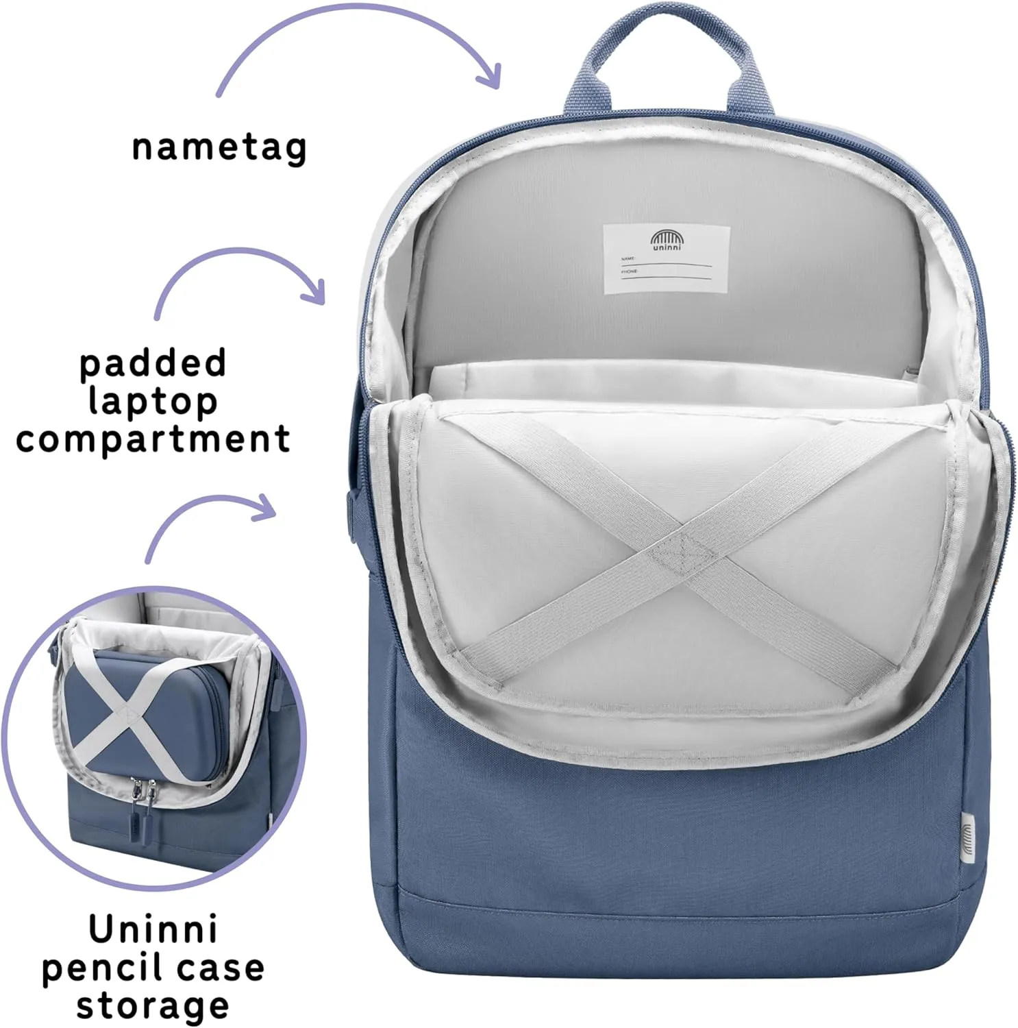 16” student backpacks, Age 8  & Adults with Padded, and Adjustable Shoulder Straps, Laptop compartment. (Navy)