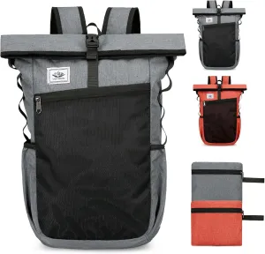 18L Foldable Roll Top Hiking Backpack, Lightweight Packable Backpack for Men Women, Water Resistant Casual Daypack for College Camping Outdoor Commute, Grey