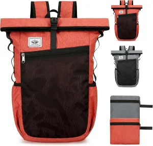 18L Foldable Roll Top Hiking Backpack, Lightweight Packable Backpack for Men Women, Water Resistant Casual Daypack for College Camping Outdoor Commute, Red