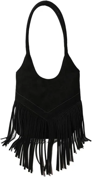 1pcs Faux Suede Shoulder Bag Hobo Tassel Messenger Bag Women Fringe Hippie Cross body Bag