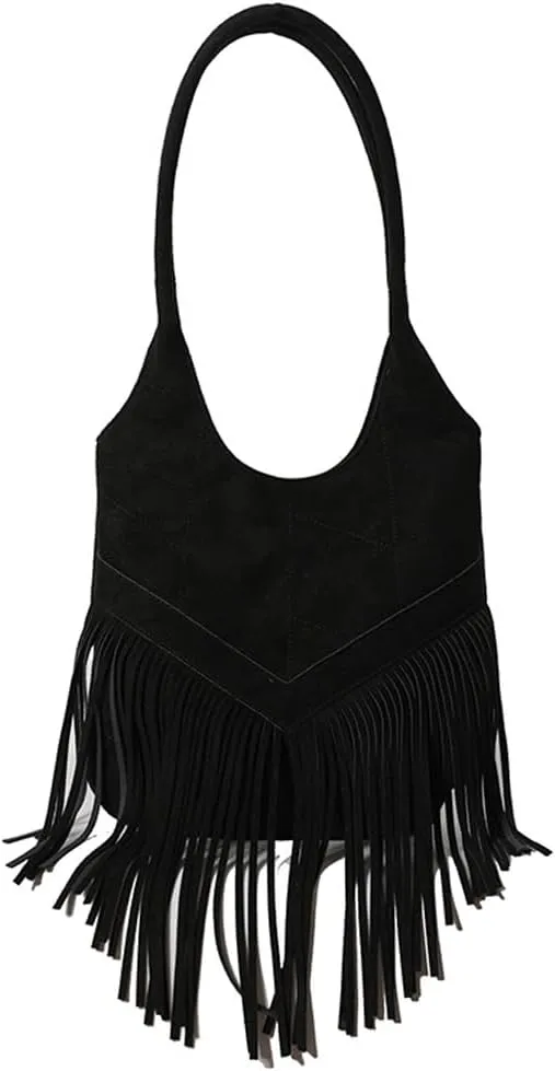 1pcs Faux Suede Shoulder Bag Hobo Tassel Messenger Bag Women Fringe Hippie Cross body Bag