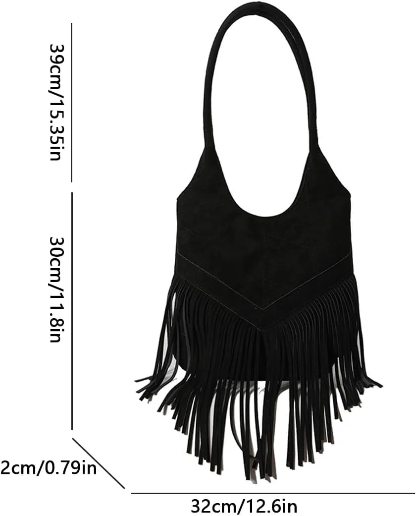 1pcs Faux Suede Shoulder Bag Hobo Tassel Messenger Bag Women Fringe Hippie Cross body Bag