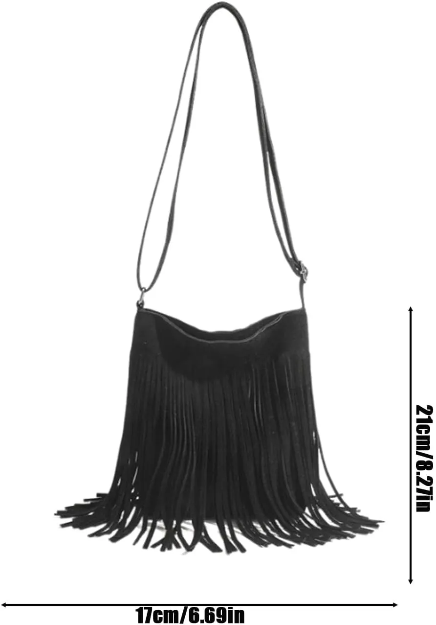 1pcs Women Fringe Hippie Cross body Bag Faux Suede Shoulder Bag suede cross body bag
