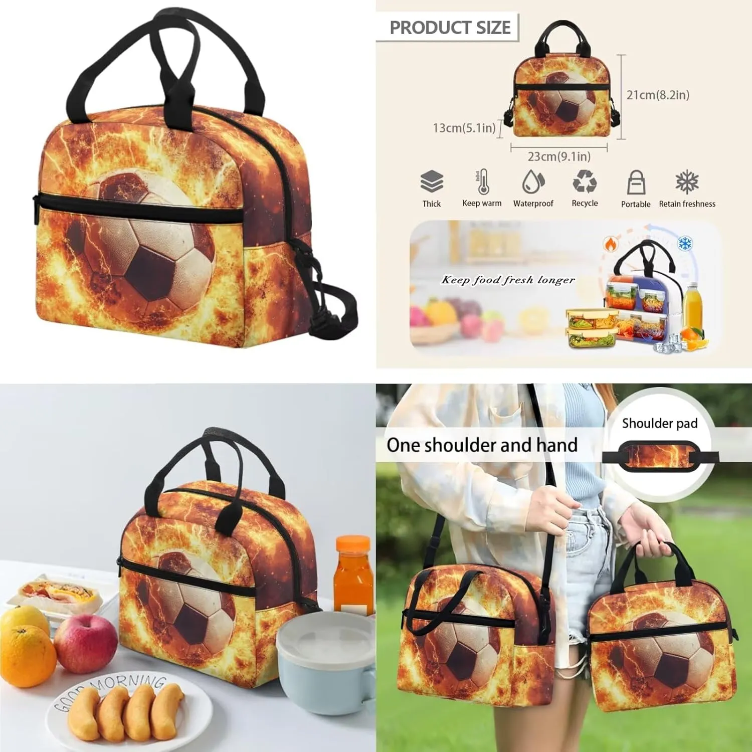 1st Grade Soccer Backpack with Lunch Box 17 Inch School Bag for 6 Year Old Boys 3 Piece Lightweight Bookbag Set Outdoor Classroom Ergonomic
