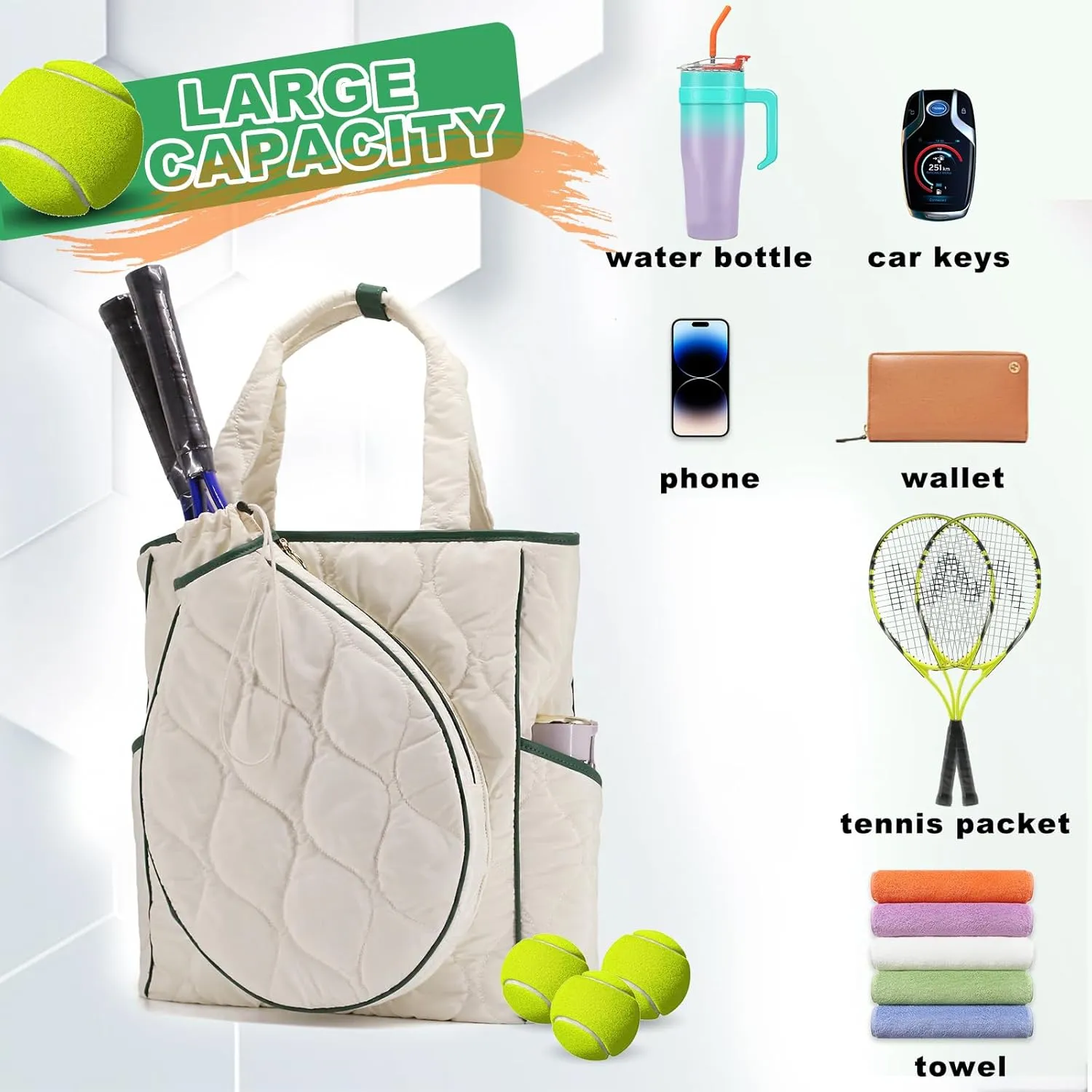 2-in-1 Tennis Tote Bag & Tennis Racket Backpack – Extra-Large Quilted Pickleball Racquet Bags, Water-Resistant & Lightweight for Men & Women
