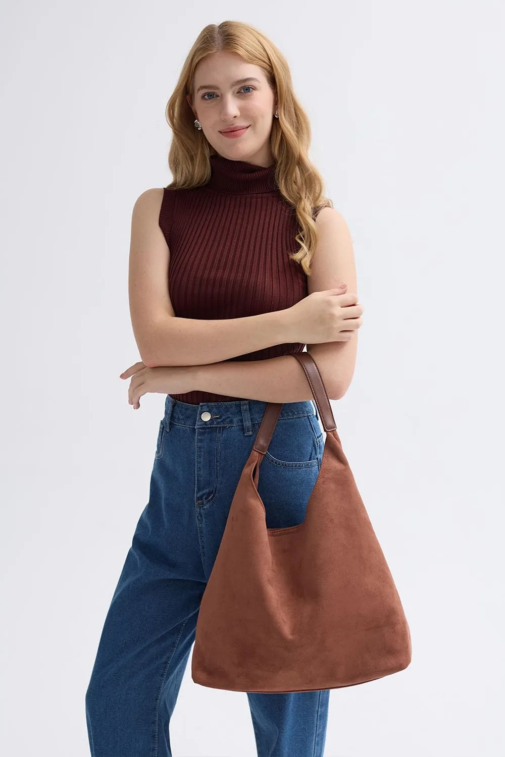 2024 New Suede Hobo Bag for Women Slouchy Purse Fall Office Tote Handbag