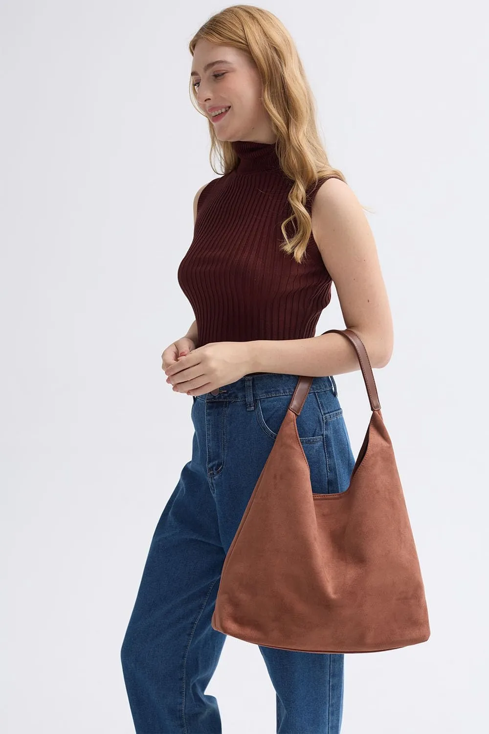 2024 New Suede Hobo Bag for Women Slouchy Purse Fall Office Tote Handbag