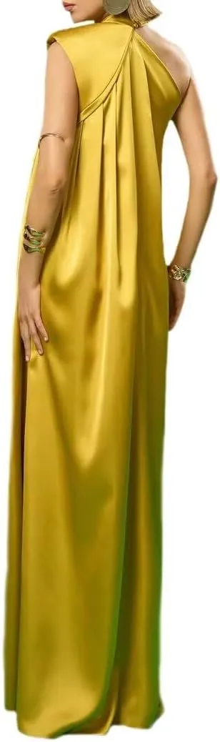 2025 Sexy Silk Prom Dress Pleated Floor Length Wedding Guest Dresses One Shoulder Slit Evening Gown Waisted Party Dresses
