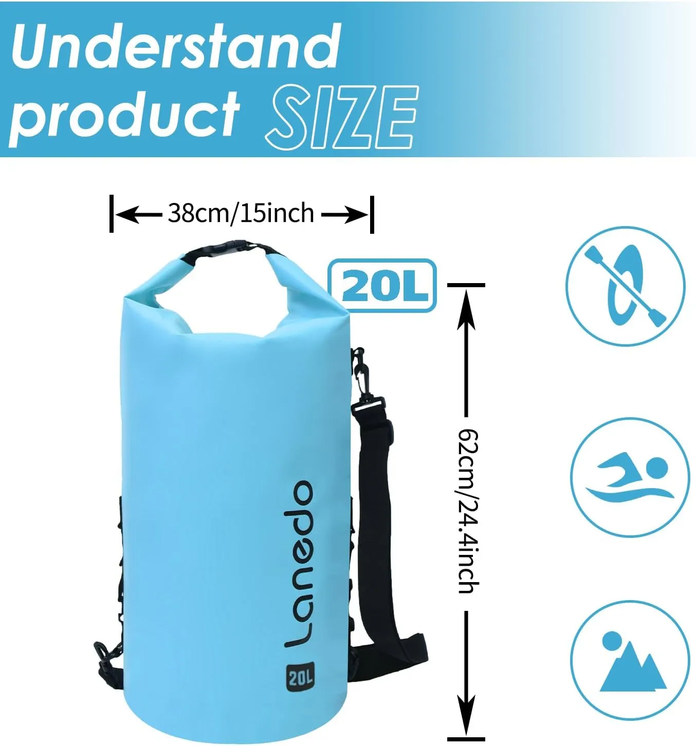 20L/30L Dry Bag Large Waterproof Bag Roll-Top Heavy Duty Fishing Duffel Bag with Durable Straps for Kayaking Paddle boarding Boating Rafting Fishing (Blue, 20L)
