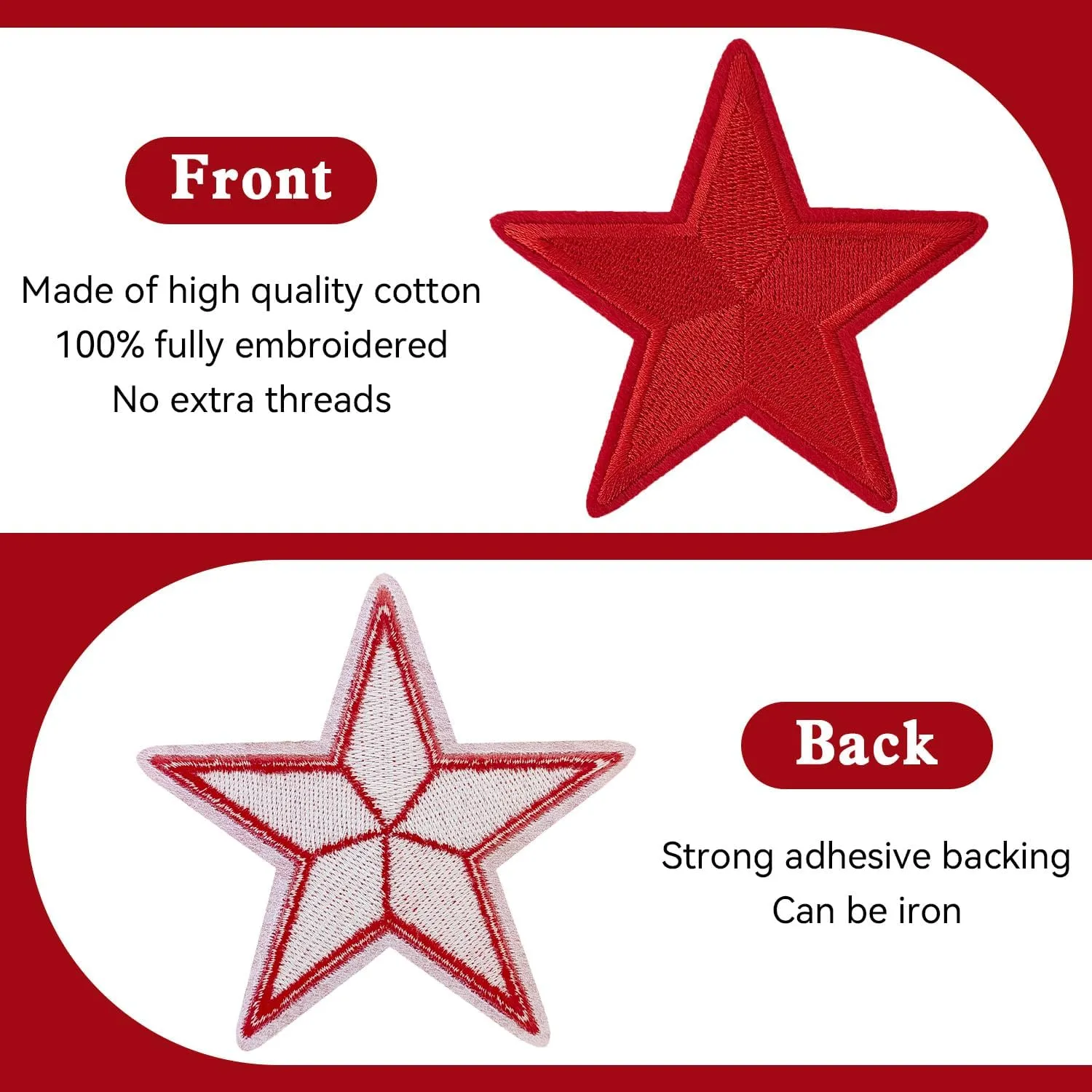 24PCS Star Iron On Patches - Star Decoration - Embroidered Patches for DIY Crafts, Backpacks, Bags, Hats, Coats, Clothes - Red, White, Blue - 3 Sizes