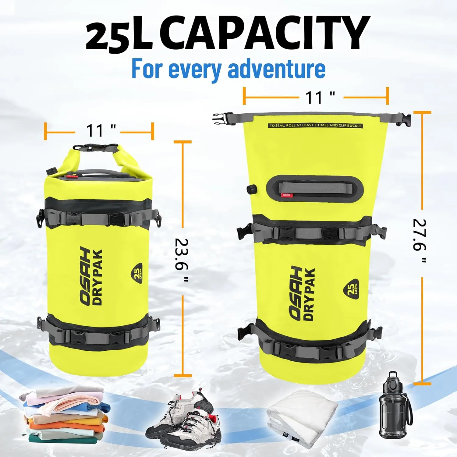 25L Waterproof Dry Bag - Motorcycle Luggage Tail Bag with Straps for Back Seat, Roll Top Lightweight Waterproof Backpack Sack for Travel, Swimming, Boating, Kayaking, Camping and Beach