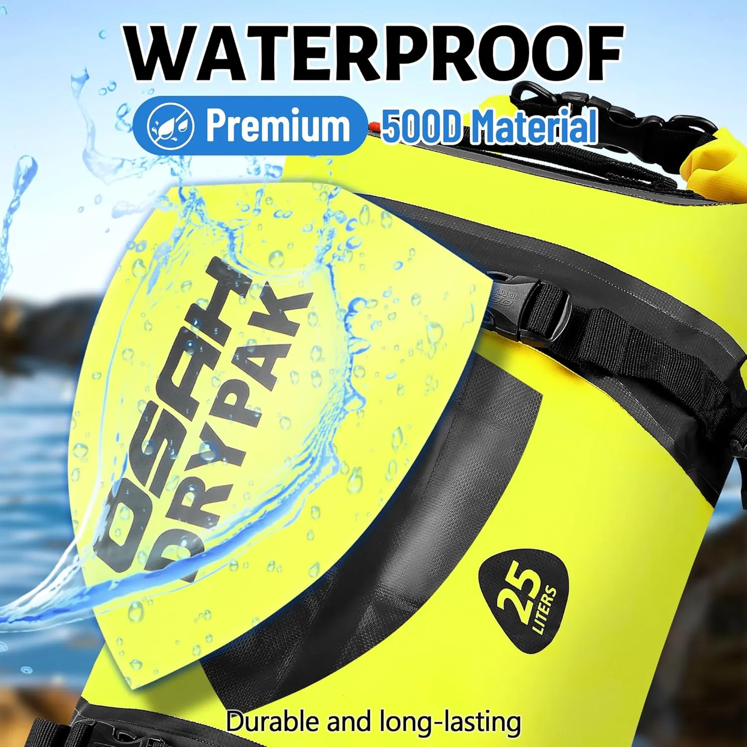 25L Waterproof Dry Bag - Motorcycle Luggage Tail Bag with Straps for Back Seat, Roll Top Lightweight Waterproof Backpack Sack for Travel, Swimming, Boating, Kayaking, Camping and Beach