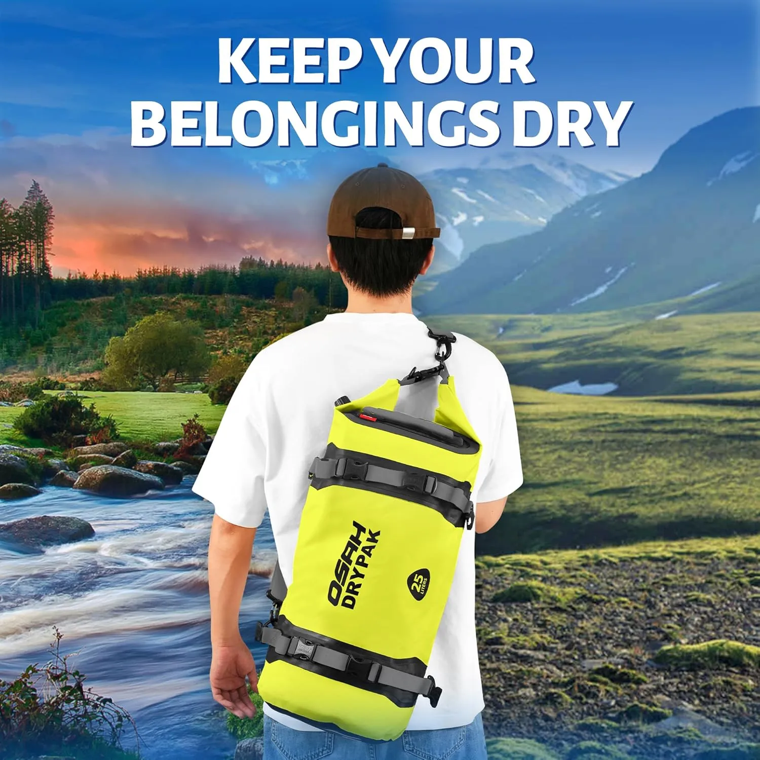 25L Waterproof Dry Bag - Motorcycle Luggage Tail Bag with Straps for Back Seat, Roll Top Lightweight Waterproof Backpack Sack for Travel, Swimming, Boating, Kayaking, Camping and Beach