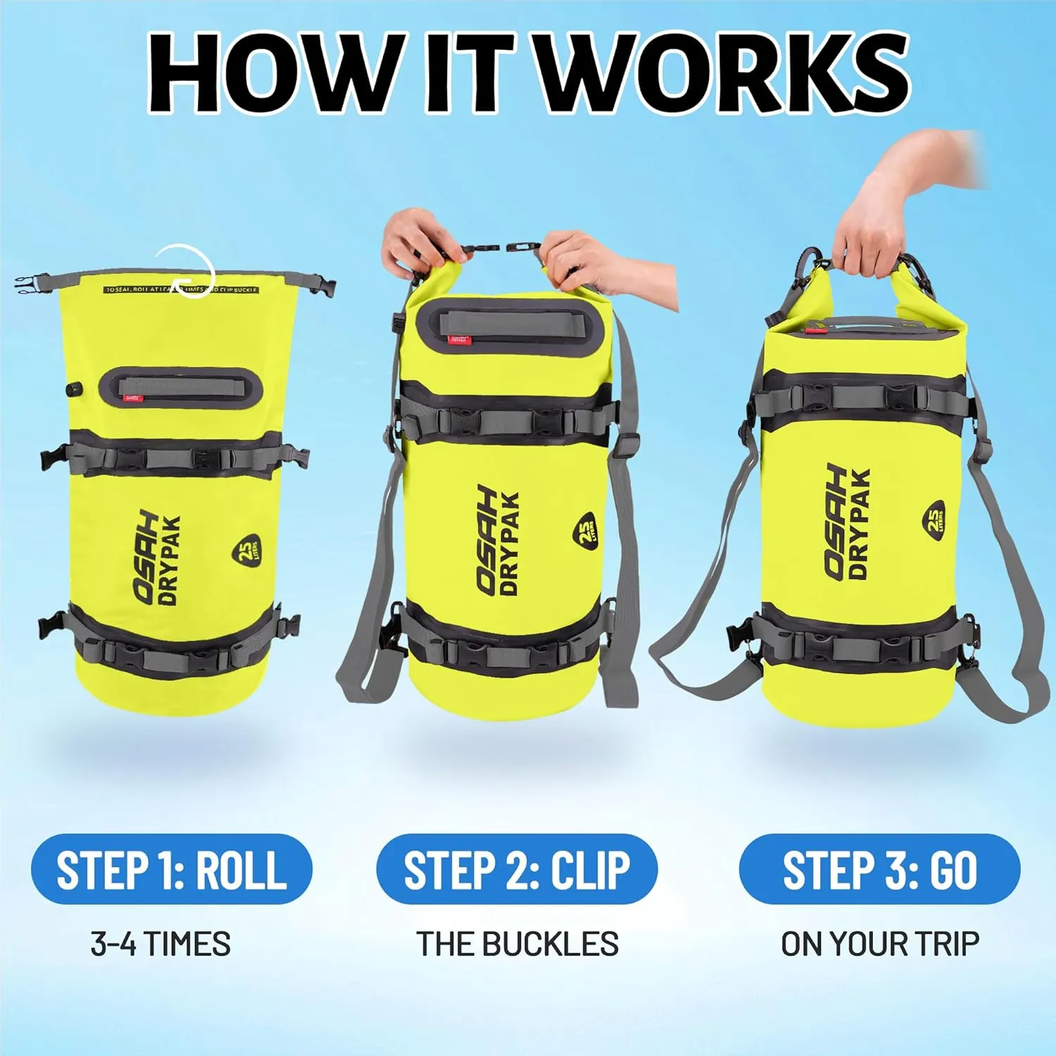 25L Waterproof Dry Bag - Motorcycle Luggage Tail Bag with Straps for Back Seat, Roll Top Lightweight Waterproof Backpack Sack for Travel, Swimming, Boating, Kayaking, Camping and Beach
