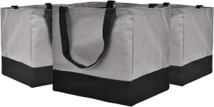 3 Pack Reusable Grocery Bags Heavy Duty, 8.3 gal Foldable Large Canvas Tote Bag with Handles, Holds 60 lbs Eco-friendly Bags with 5 Pockets, Grey Black