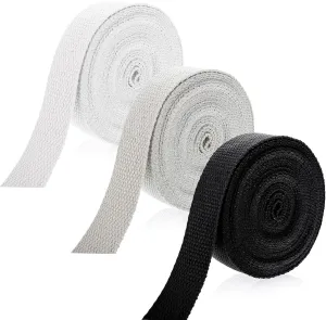 3 Rolls Heavy Cotton Webbing 1 Inch Straps for Arts and Crafts Tote Bags Canvas Bag Making Outdoor Supplies Decoration Sewing Home Wrapping (Black, White, Natural Color,15 Yards)
