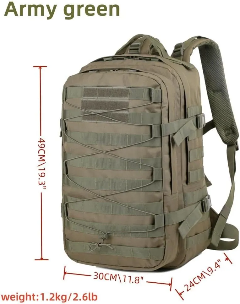 35L tactical assault backpack, military backpacks,heavy duty zipper，outdoor canvas Knapsack,climbing/camping/hiking backpack,water resistant,Rucksack (Army green)