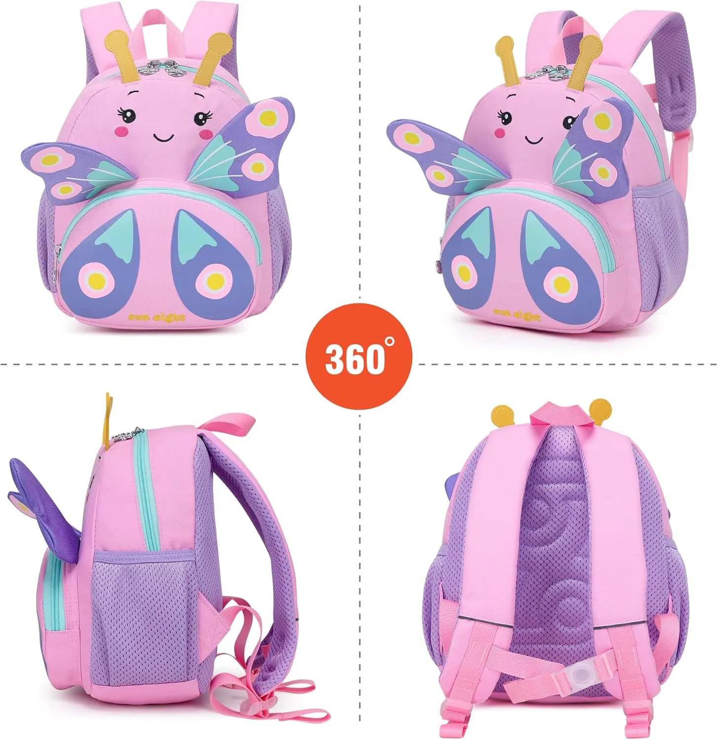 3D Butterfly Toddler Backpack - Cute Animal Cartoon Mini Travel Bag for Girls 1-5 Years,Waterproof Kids Preschool Backpack with Personalized Design (Butterfly Style)
