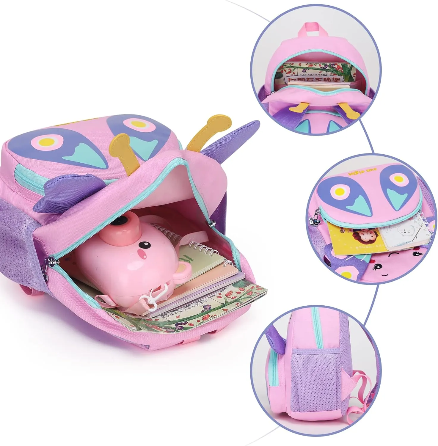 3D Butterfly Toddler Backpack - Cute Animal Cartoon Mini Travel Bag for Girls 1-5 Years,Waterproof Kids Preschool Backpack with Personalized Design (Butterfly Style)