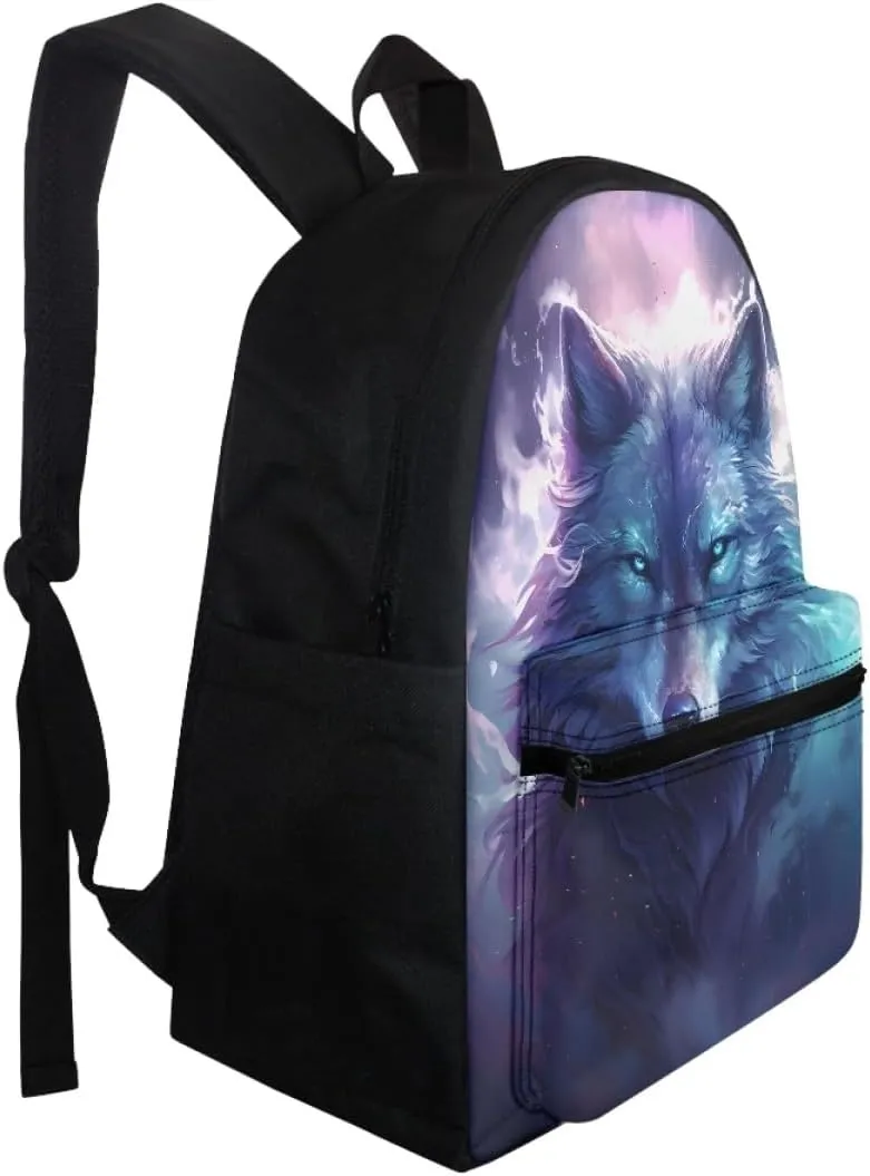 3D Wolf Print Backpackfor Teens Boys Lightweight Backpacks Daypack Bookbag Shoulder Bags Birthday Gift,Purple Galaxy Wolf
