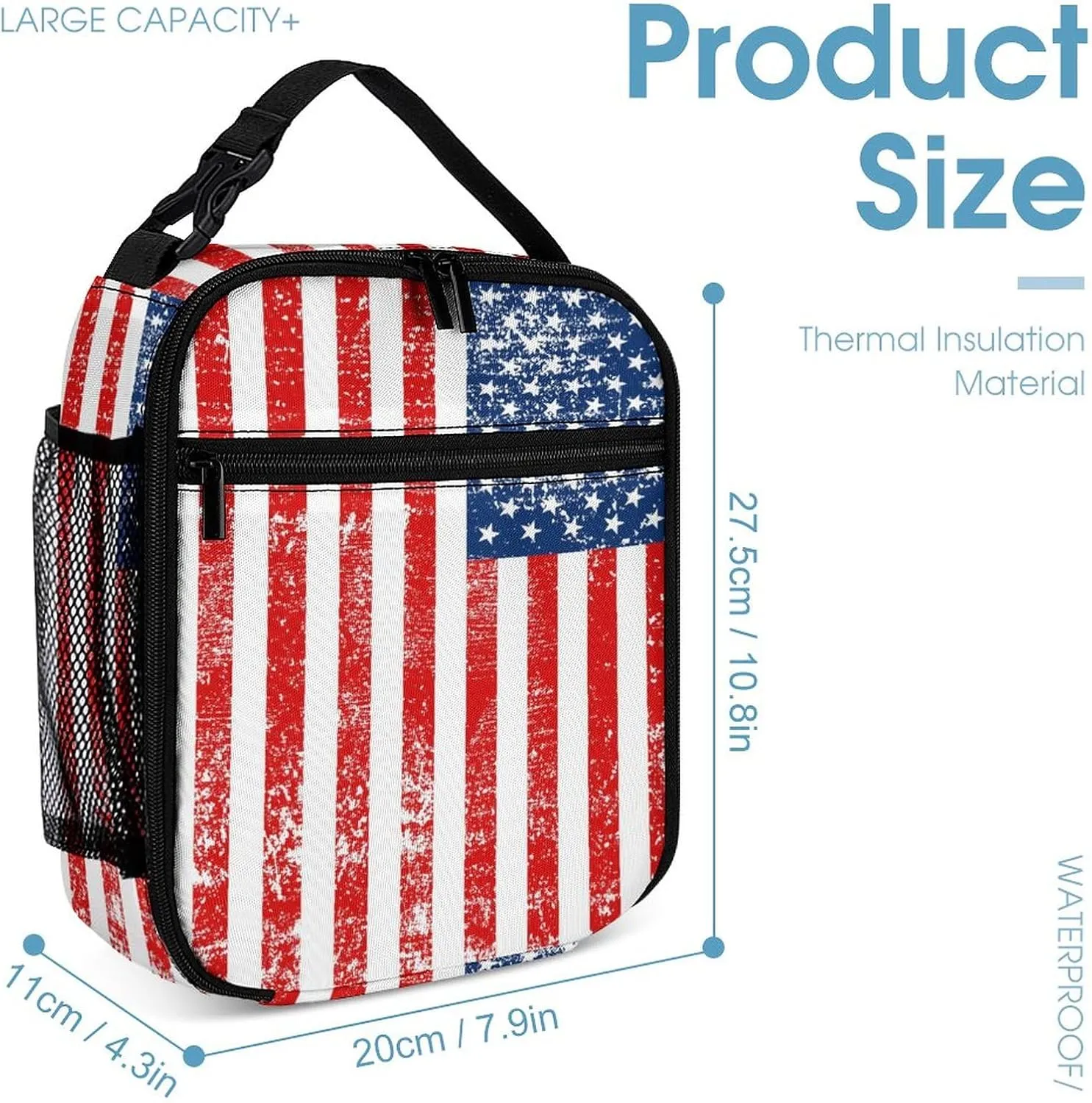 3PCS American Flag Backpack Set, Lightweight Durable Daypack Cute Laptop Bag with Lunch Bags, Stylish Shoulders Backpack with Multiple Pockets(Classic American Flag)