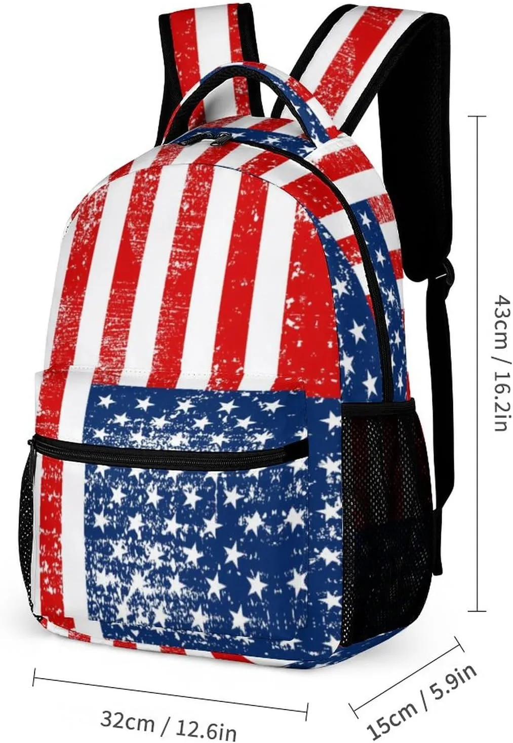 3PCS American Flag Backpack Set, Lightweight Durable Daypack Cute Laptop Bag with Lunch Bags, Stylish Shoulders Backpack with Multiple Pockets(Classic American Flag)
