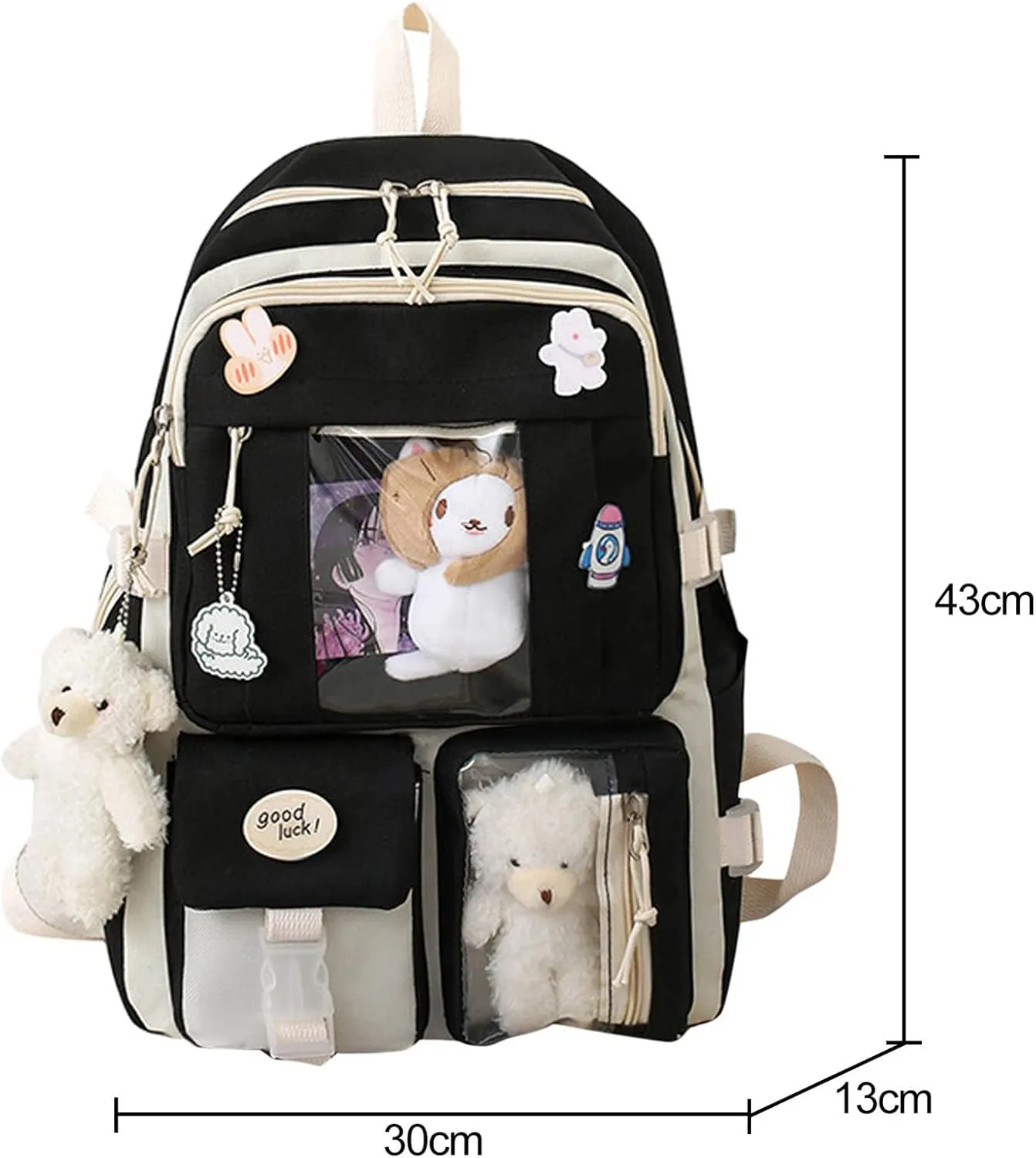 5PC School Starts Season Fashion Women Girl Student Bag Canvas Pendant Backpack (Army Green, One Size)