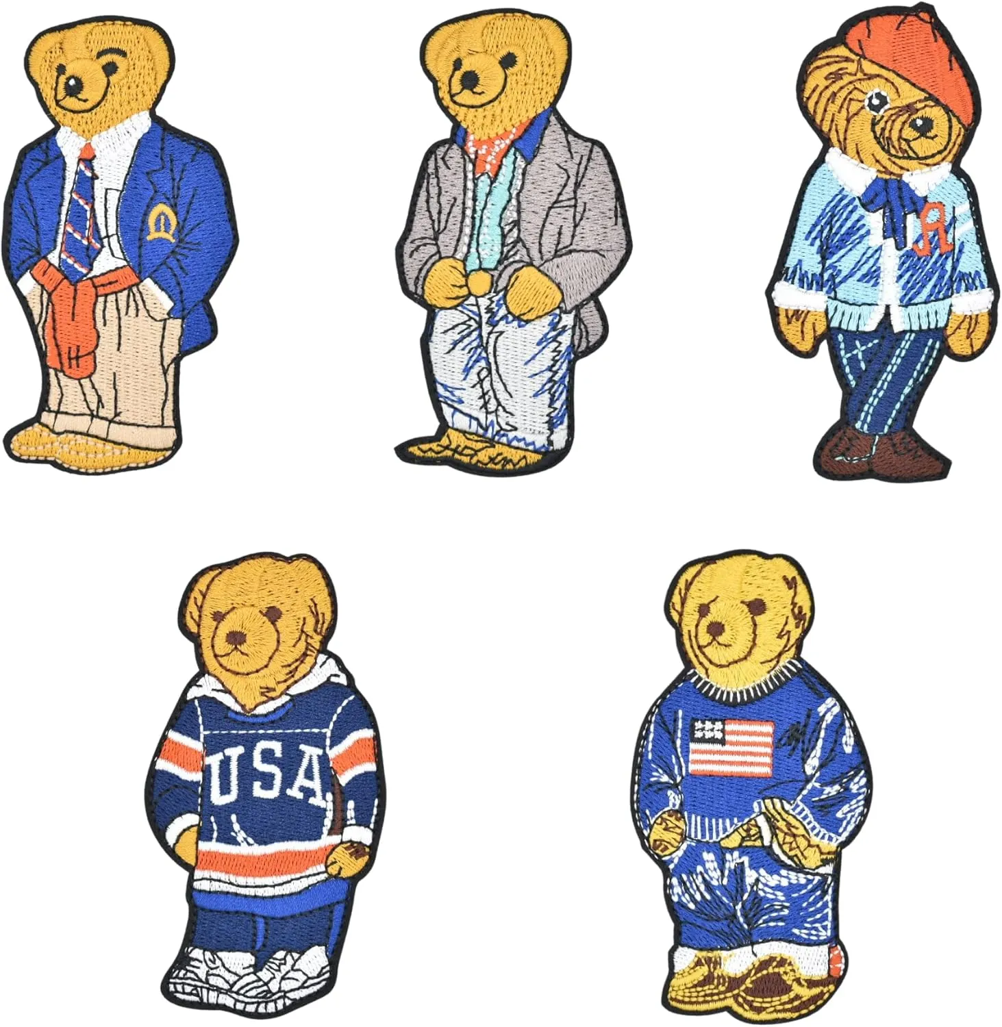 5PCS Fashion Bears Embroidered Patches for Clothing, Sew on/Iron on Patches for Clothing, T-Shirts, Jackets, Backpacks, Jeans, Hats, Clothes Decorations
