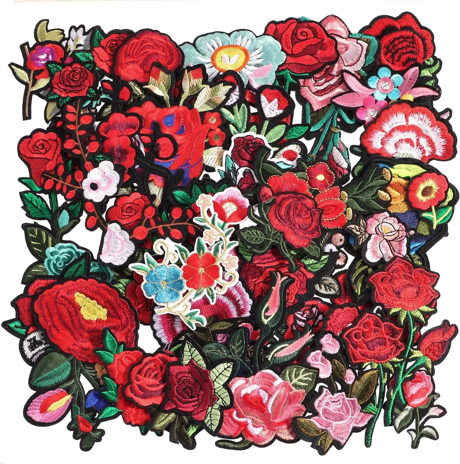60pcs Random Assorted Flowers Sewing on/Iron on Patches, Embroidered Sew Applique Repair Patches for Jeans, Jackets, Backpacks and Clothes DIY Patches