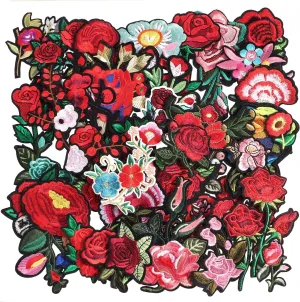 60pcs Random Assorted Flowers Sewing on/Iron on Patches, Embroidered Sew Applique Repair Patches for Jeans, Jackets, Backpacks and Clothes DIY Patches