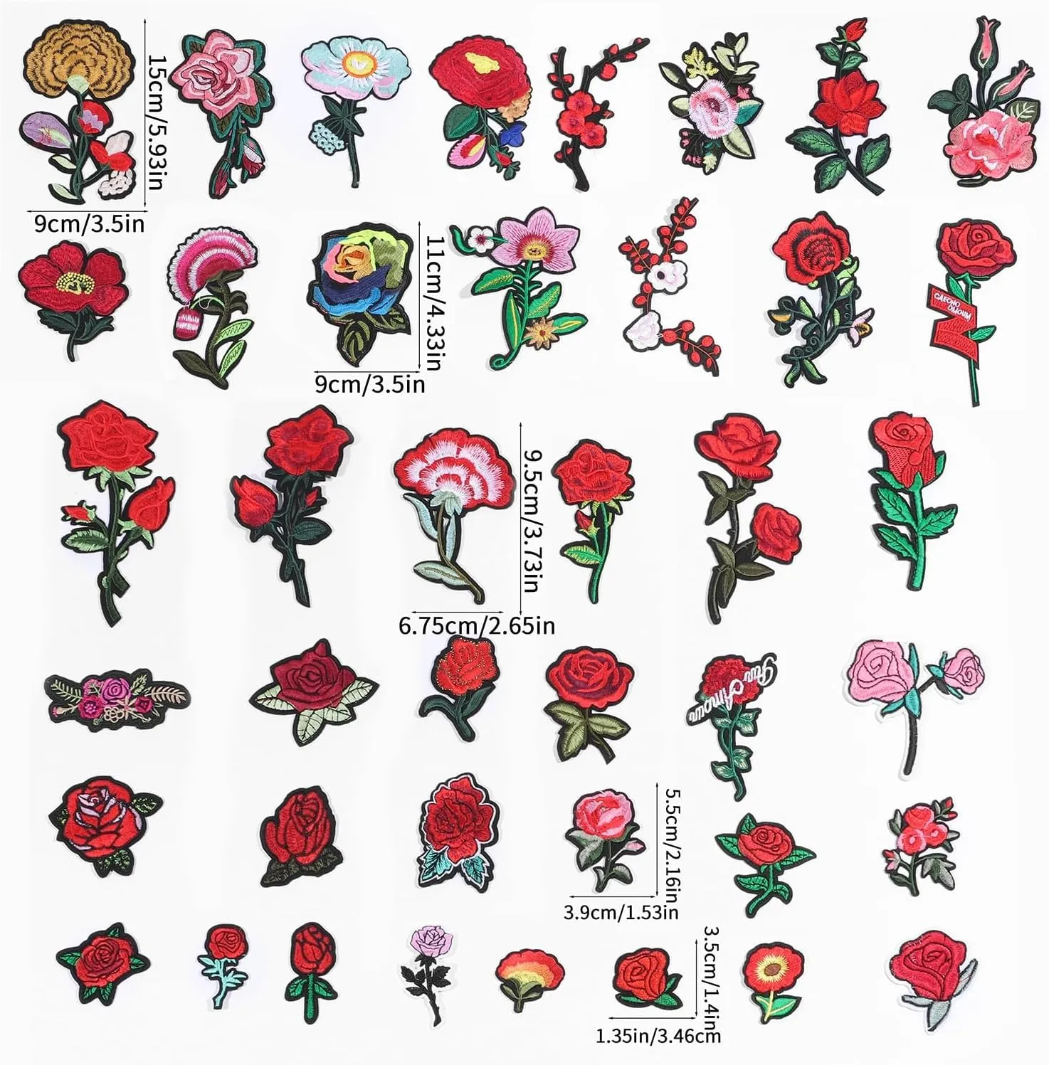 60pcs Random Assorted Flowers Sewing on/Iron on Patches, Embroidered Sew Applique Repair Patches for Jeans, Jackets, Backpacks and Clothes DIY Patches