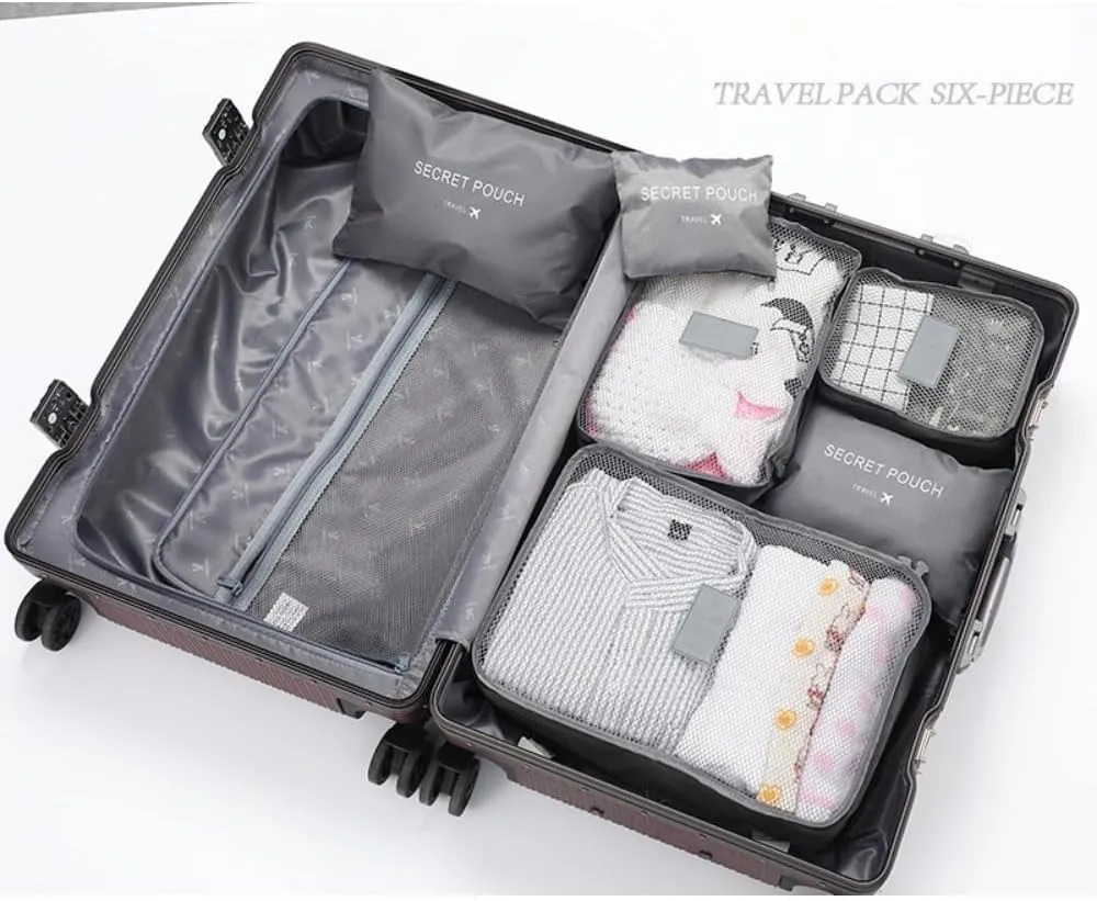 6Pcs/Set Travel Storage Bag Set for Clothes Tidy Organizer Wardrobe Suitcase Pouch Travel Organizer Bag (ROSE RED), PP020502