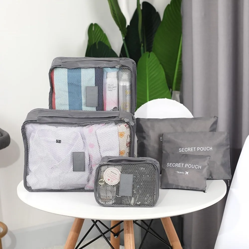 6Pcs/Set Travel Storage Bag Set for Clothes Tidy Organizer Wardrobe Suitcase Pouch Travel Organizer Bag (ROSE RED), PP020502