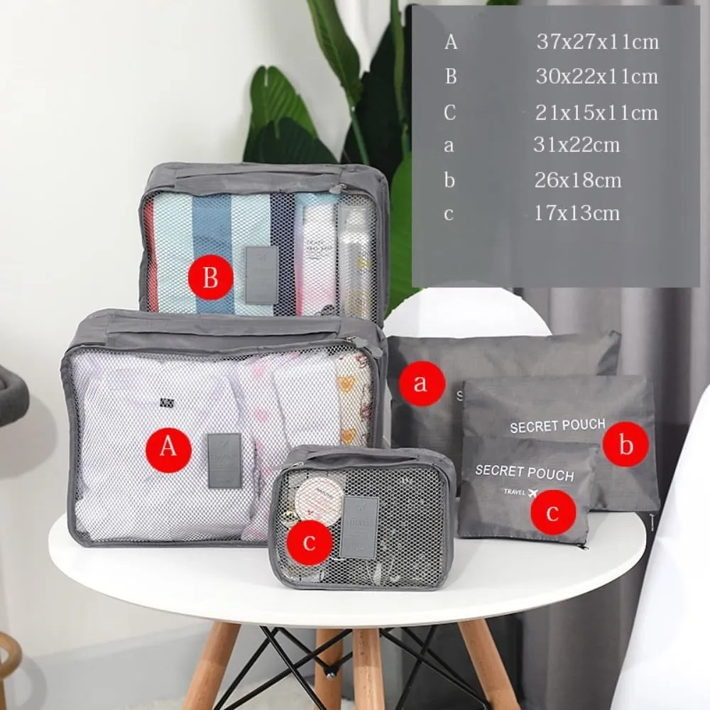 6Pcs/Set Travel Storage Bag Set for Clothes Tidy Organizer Wardrobe Suitcase Pouch Travel Organizer Bag (ROSE RED), PP020502