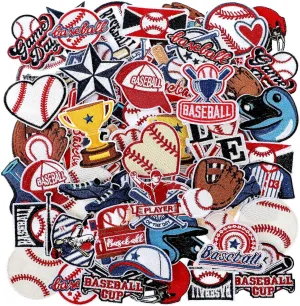 72 Pcs Baseball Iron on Patches Chenille Embroidered Baseball Patches 36 Style Iron on Hat Patch Sport Valentines Appliques for Hat Cap Clothes Patch Sew on for DIY Backpack Pants Jeans