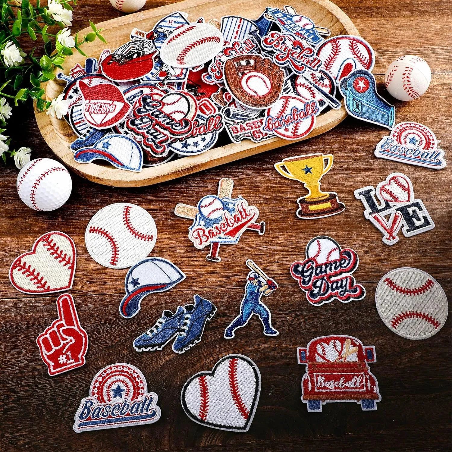 72 Pcs Baseball Iron on Patches Chenille Embroidered Baseball Patches 36 Style Iron on Hat Patch Sport Valentines Appliques for Hat Cap Clothes Patch Sew on for DIY Backpack Pants Jeans