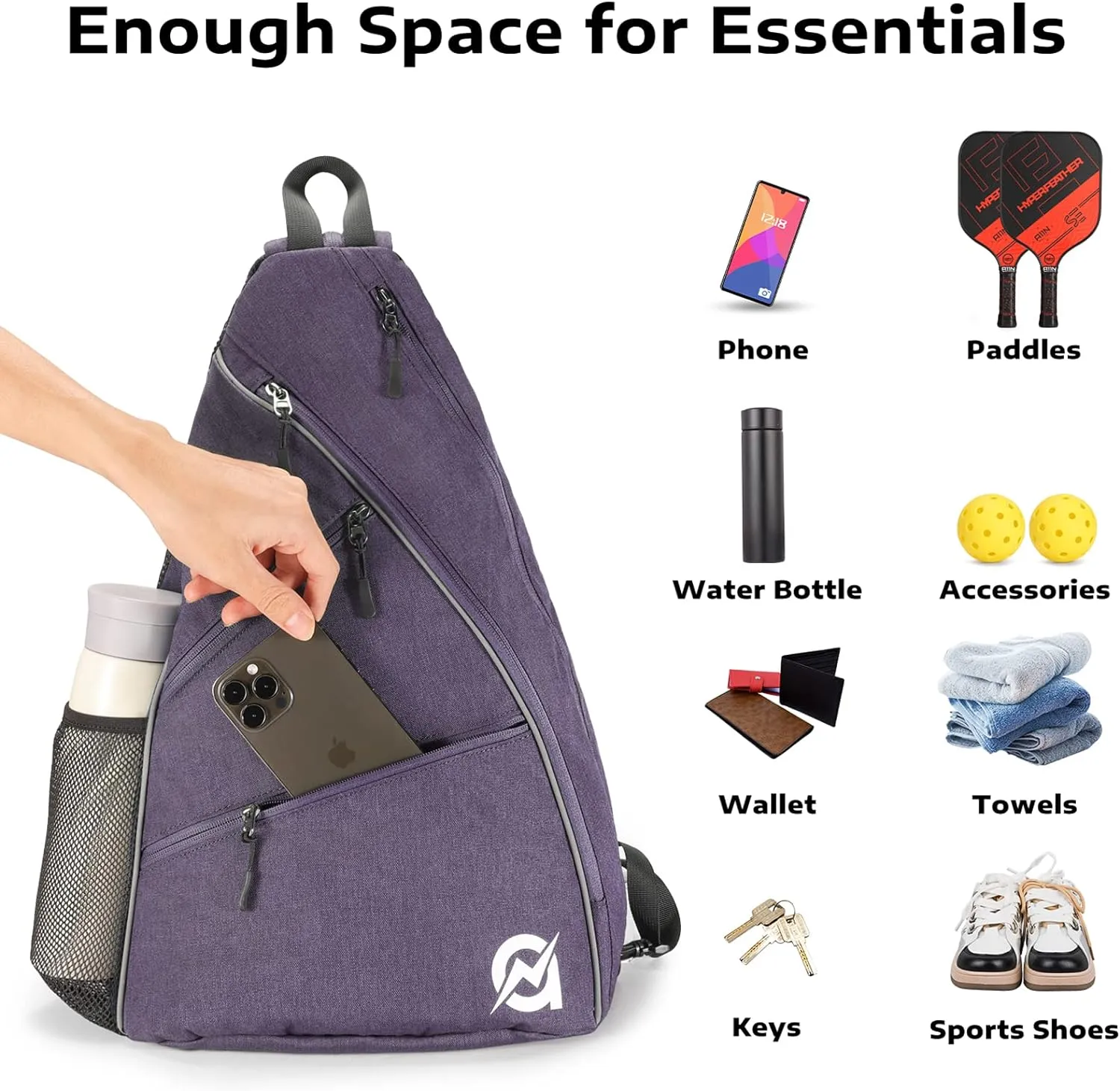 A11N SPORTS Pickleball Bag, Reversible Crossbody Sling Bag/Backpack for Women Men