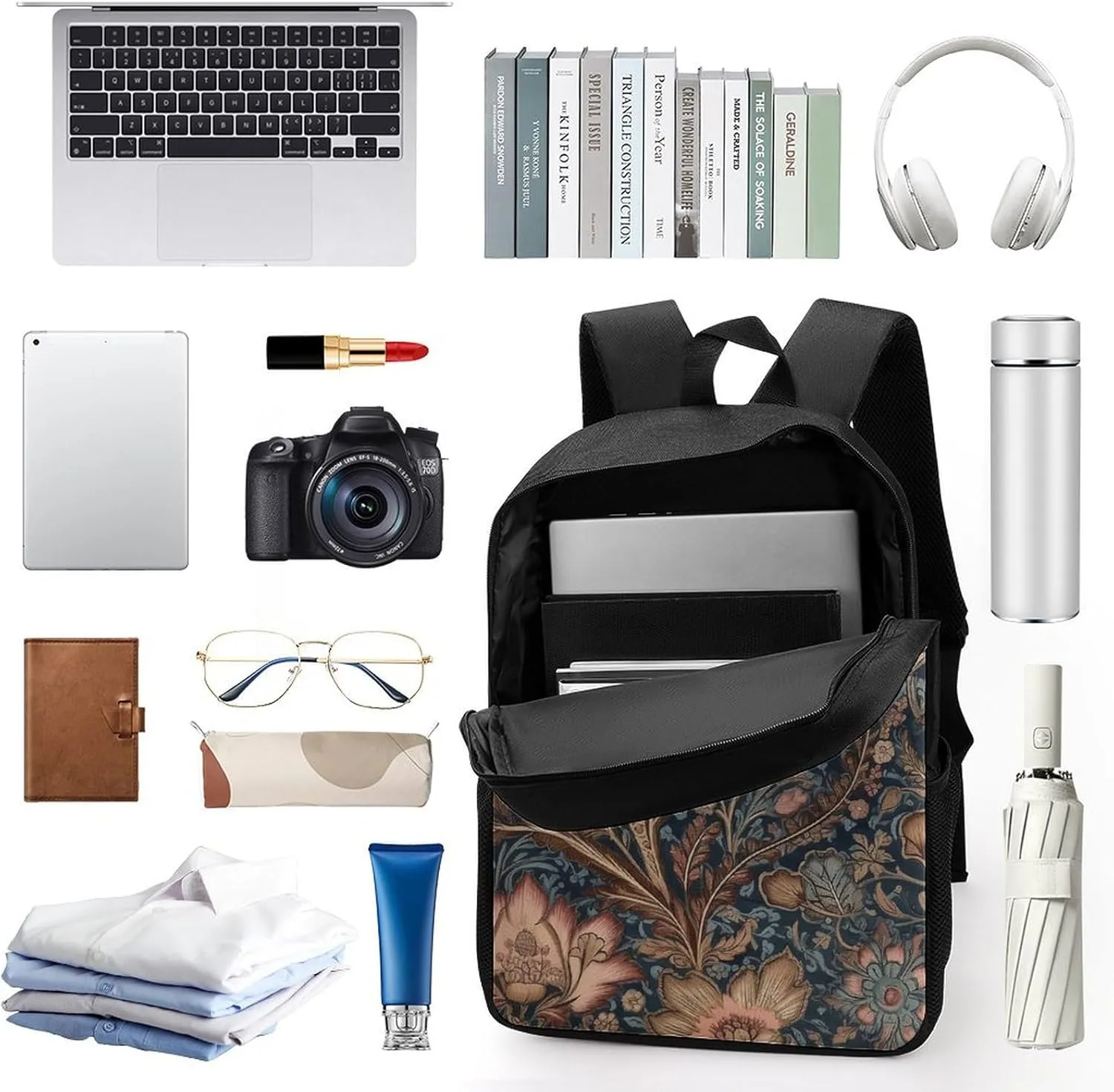 Abstract Floral Pattern Backpack Lightweight Casual Laptop Business Daypack Travel Daypack for Women Men