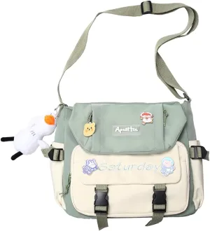 Aesthetic Messenger Bag with Stuffed Pendant and Pins Kawaii Shoulder Bag for Women Cute Japanese Ita Bag