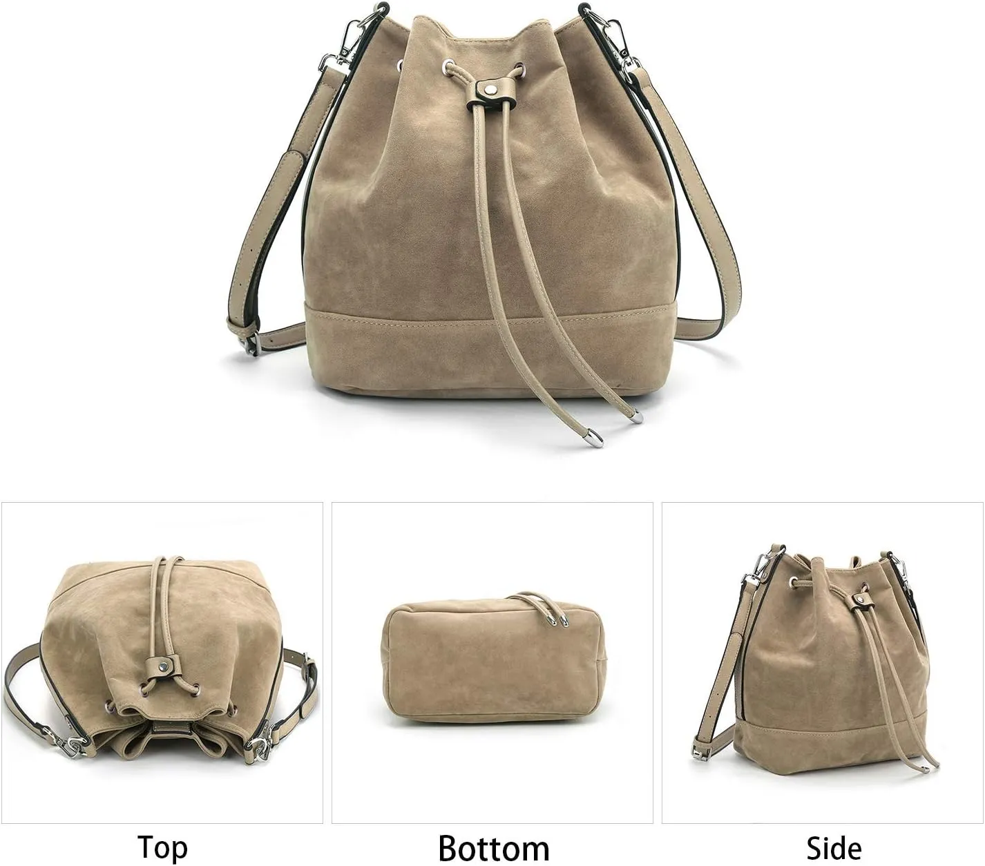 AFKOMST Leather Bucket Bags and Drawstring Crossbody Purse for Women Medium Tote and Hobo Handbags with 2 Shouder Straps