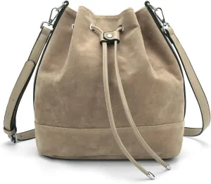 AFKOMST Leather Bucket Bags and Drawstring Crossbody Purse for Women Medium Tote and Hobo Handbags with 2 Shouder Straps