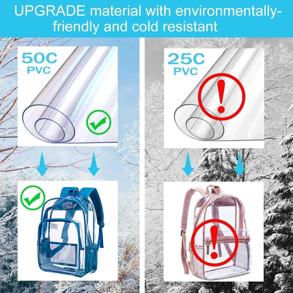 AGSDON Clear Backpack, Heavy Duty Transparent Bookbag, See Through PVC Backpacks for Women Men