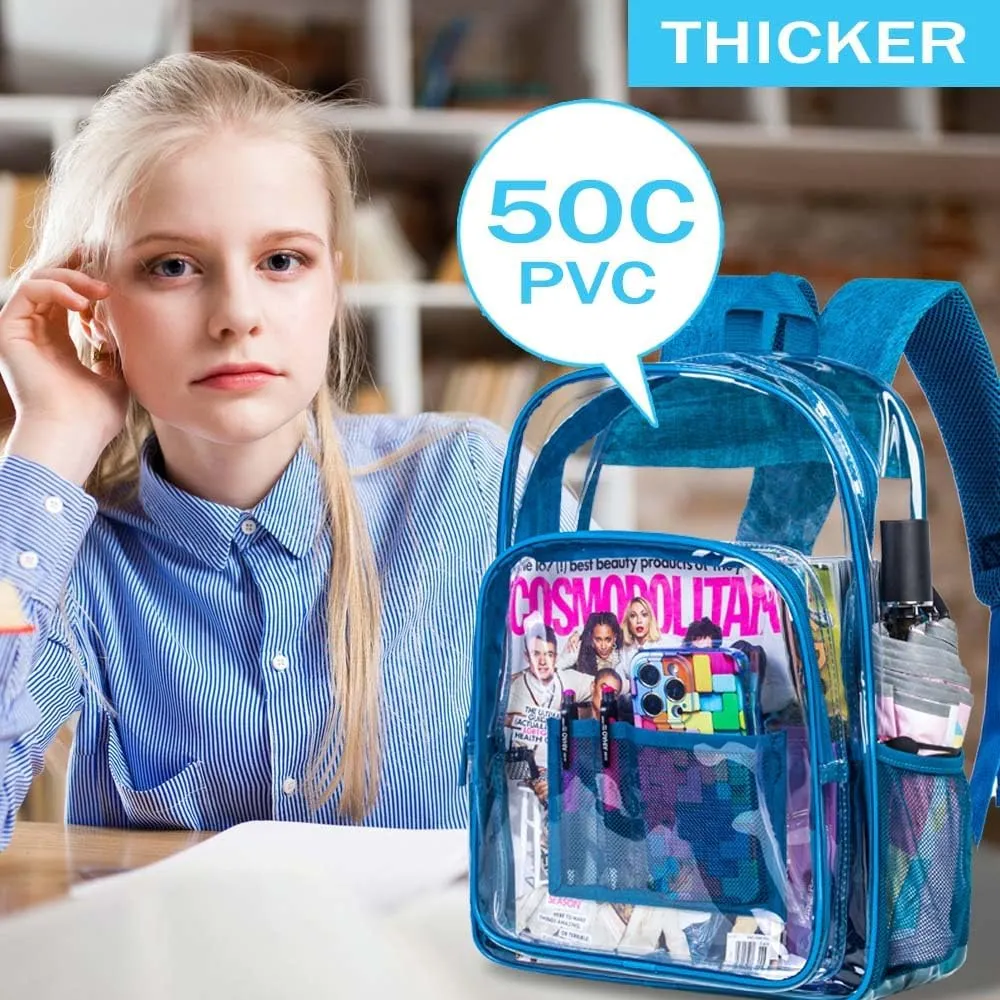 AGSDON Clear Backpack, Heavy Duty Transparent Bookbag, See Through PVC Backpacks for Women Men